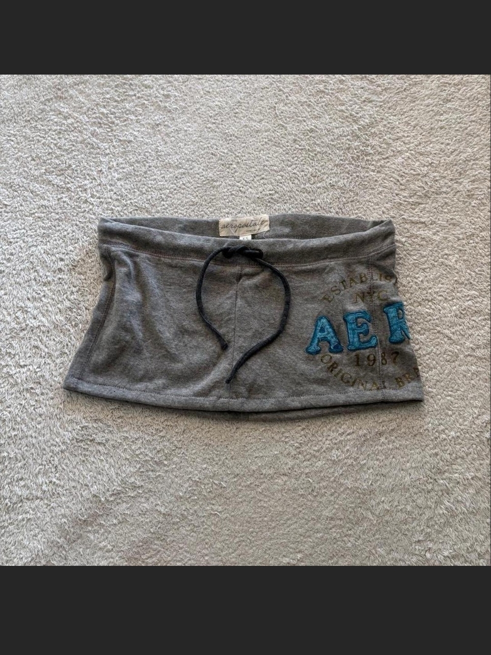 Vintage Y2k Aeropostale Gray Tube Mini Skirt with Blue Logo and Black Drawstring